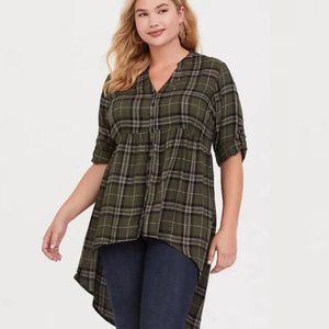 Torrid Lexie Green Plaid Babydoll Tunic Size 1